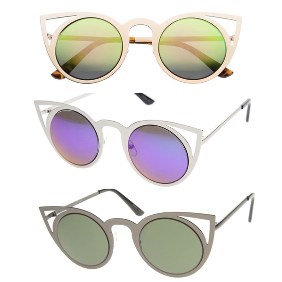 Round Lens Cut Out Cat Eye Black Sunglasses - Picture 11 of 11